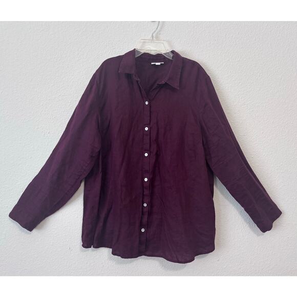 J.‎ Jill Love Linen Button Up Shirt Womens Large Burgundy Resort Cruise Beach - Picture 1 of 5